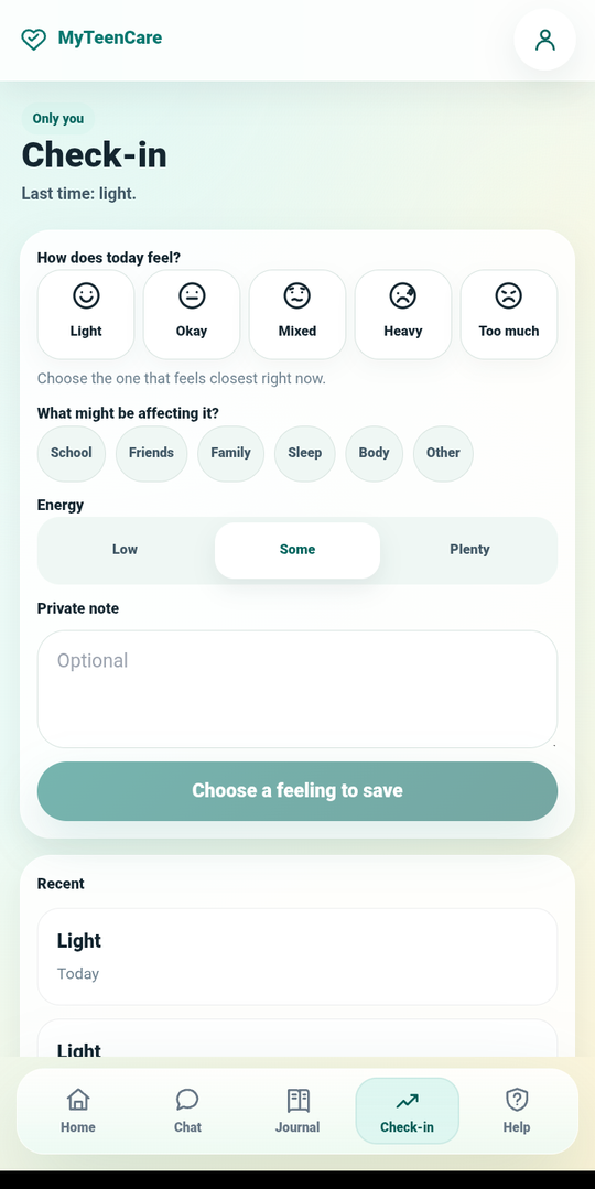 MyTeenCare.AI daily check-in